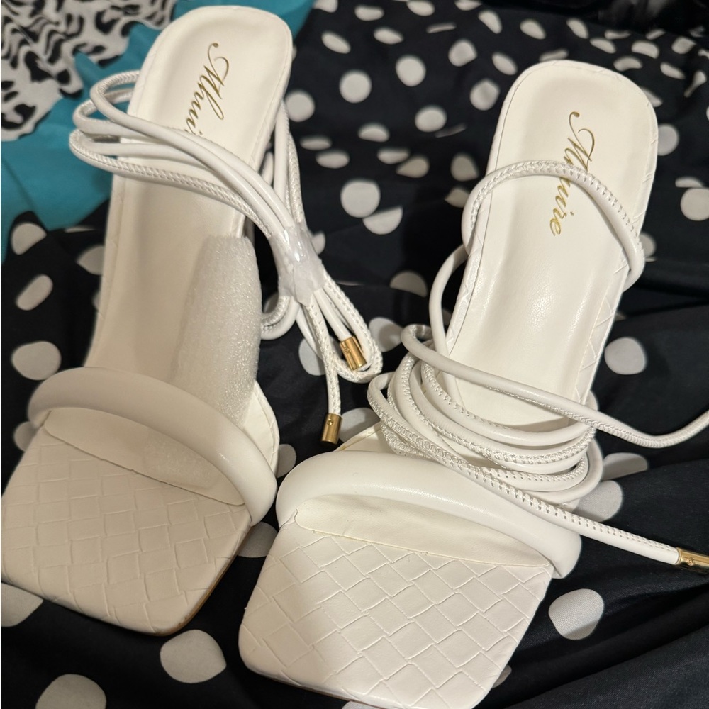 White Lace Up Heels